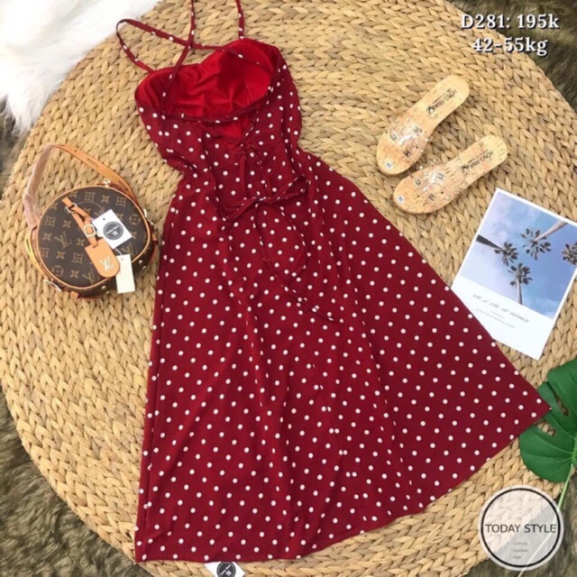 Đầm chấm bi hở lưng đan dây [Ảnh thật | BigBuy360 - bigbuy360.vn