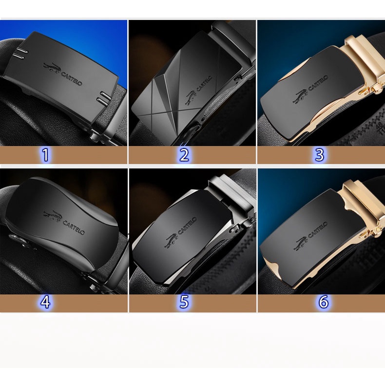 Thắt lưng da nam cao cấp CRTELGK7005G, dây nịt nam da thật rộng 35mm khóa tự động mạ ti tan