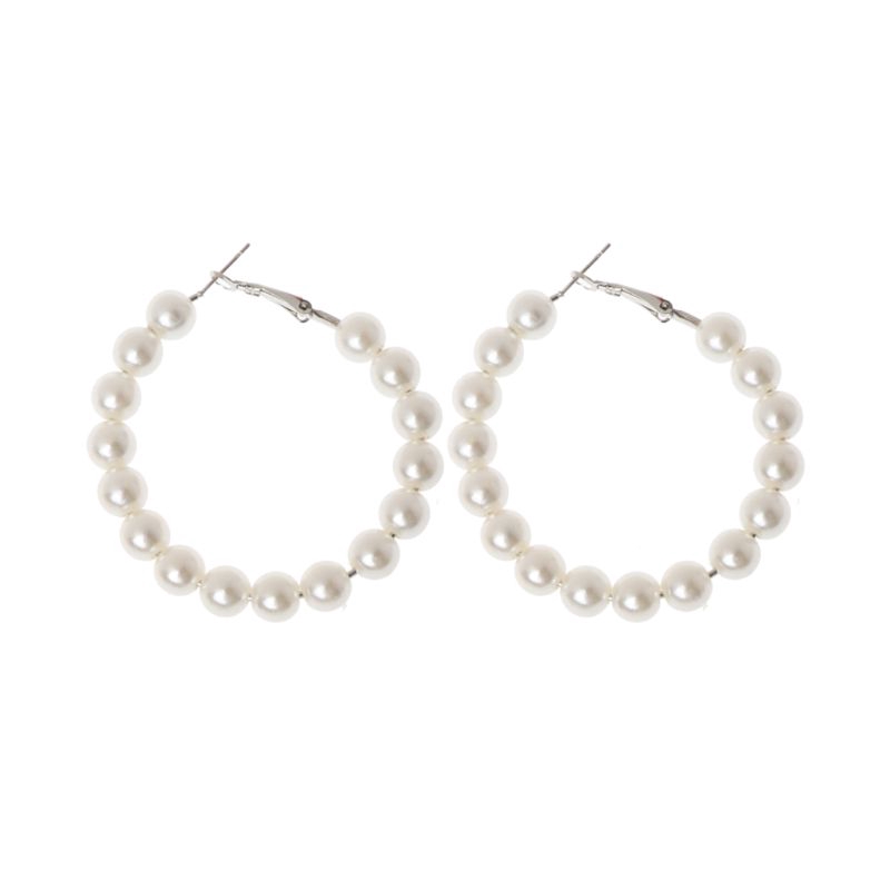 Bông tai hình tròn đính ngọc trai nhân tạo thanh lịch