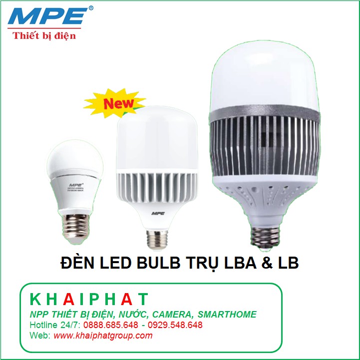 ĐÈN LED BULB TRỤ BÚP 9W 12W 15W 20W 30W 40W 50W 60W 80W 100W TRẮNG, VÀNG LBD MPE CHÍNH HÃNG, GIÁ RẺ - KHẢI PHÁT