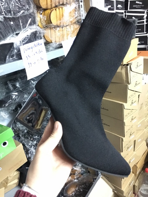 Bốt Len Lửng Boot Len Cao Cấp Cổ Lửng Gót Trụ Bạc 7 Phân