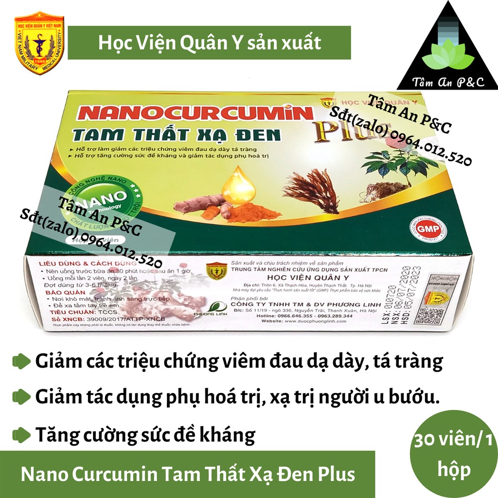 Nano Curcumin Tam Thất Xạ Đen Plus Học Viện Quân Y-Dành cho người Viêm loét dạ dày- tá tràng và ung thư