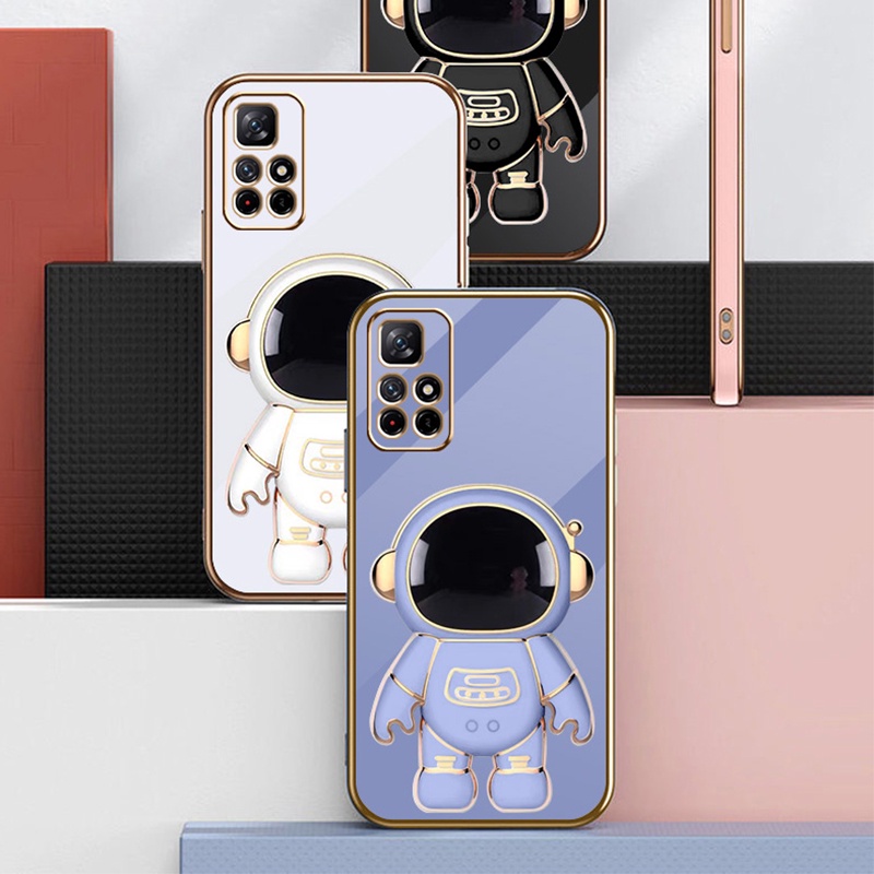 Astronaut Bracket Plating Holder Phone Case Xiaomi Poco X4 GT Mi 10s Mi 11 Mi 11 Lite Mi 12 12 Pro Mi 11T 11T Pro Redmi K50 Gaming Silicone Cover