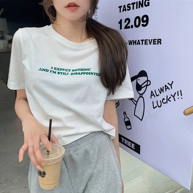 Áo Thun Nữ Ngắn Tay In Chữ Phong Cách Hàn Quốc