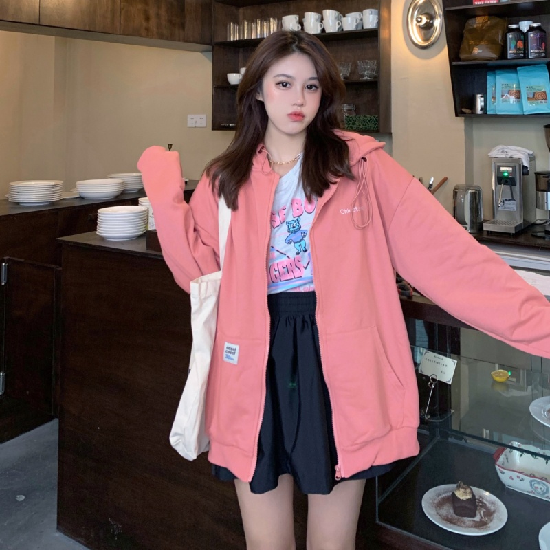 SUXI Áo khoác hoodie mỏng có khóa kéo tối giản cho nữ