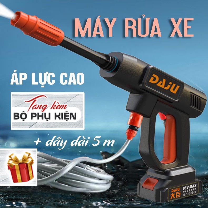 SÚNG RỬA XE ÁP LỰC CAO KHÔNG DÂY pin Lithium 24V, súng rửa xe mini gia đình tiện dụng, ống nối dài, phun xịt cực mạnh