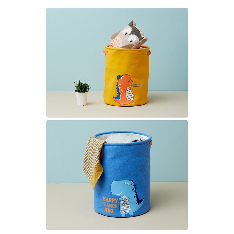 Giỏ vải cotton Laundry cotton đựng quần áo đa năng gấp gọn phong cách Châu Âu họa tiết khủng long