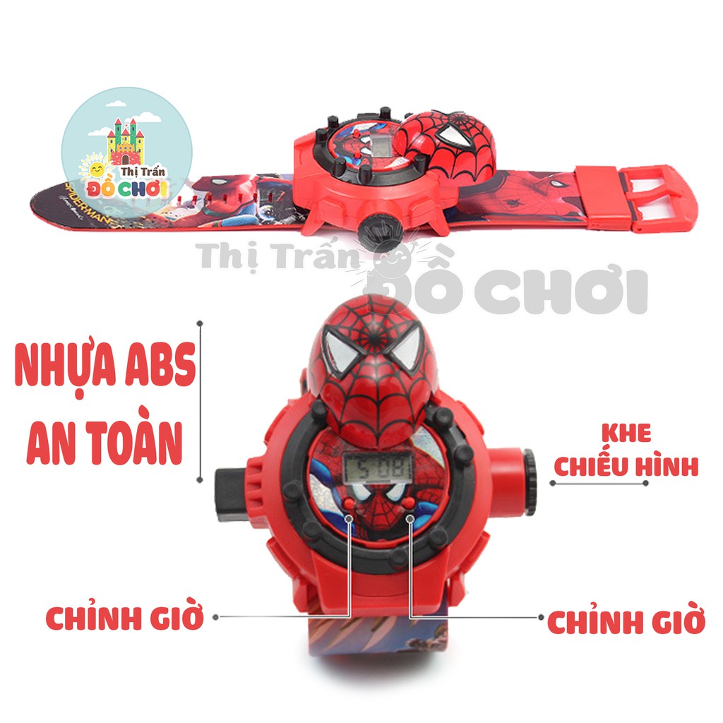 Đồ chơi đồng hồ trẻ em cho bé trai mẫu siêu nhân người nhện chiếu 24 hình 3D 777-131B