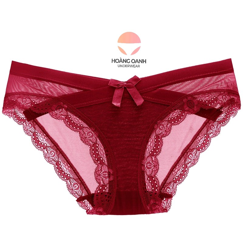 Quần chip ren nơ Hoàng Oanh Underwear, quần chip cotton phối lưới mã 5779