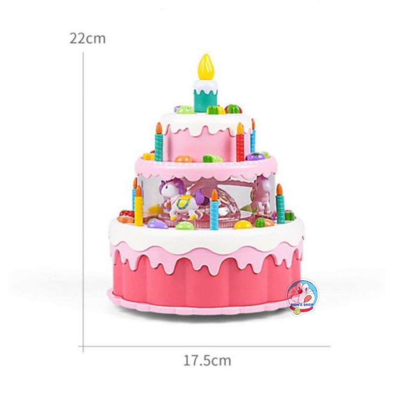 Đồ chơi bánh sinh nhật dùng pin, có âm thanh và ánh sáng, chuyển động xoay tròn vui nhộn