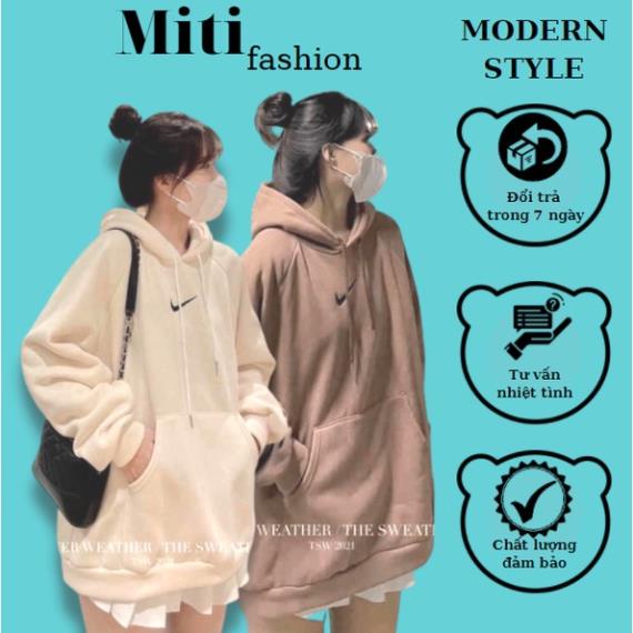 Áo hoodie nike nỉ có mũ MITI Áo hoodie nam nữ dáng rộng mặc mùa đông style hàn quốc !