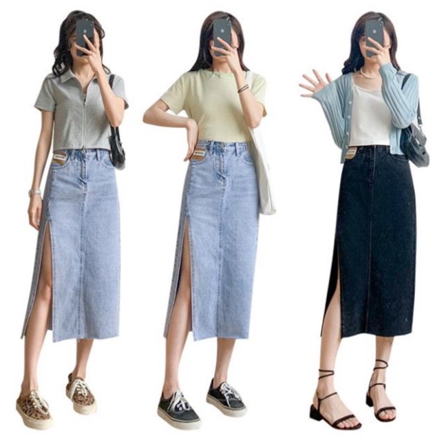 Yena Chân Váy Denim Lưng Cao Xẻ Tà Quyến Rũ Cho Nữ | BigBuy360 - bigbuy360.vn