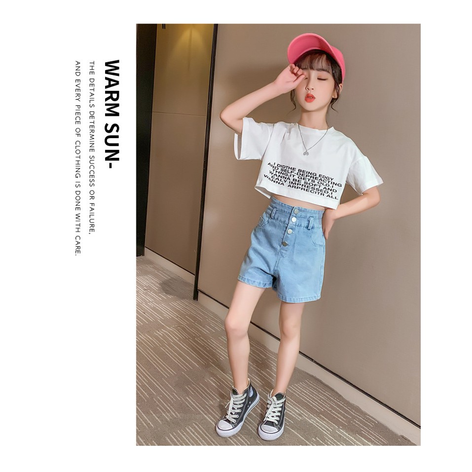 [XẢ KHO] BV58⚡Size110-160 (12-45kg)⚡set áo croptop+quần jean lưng cao bé gái⚡Thời trang trẻ Em hàng quảng châu freeship