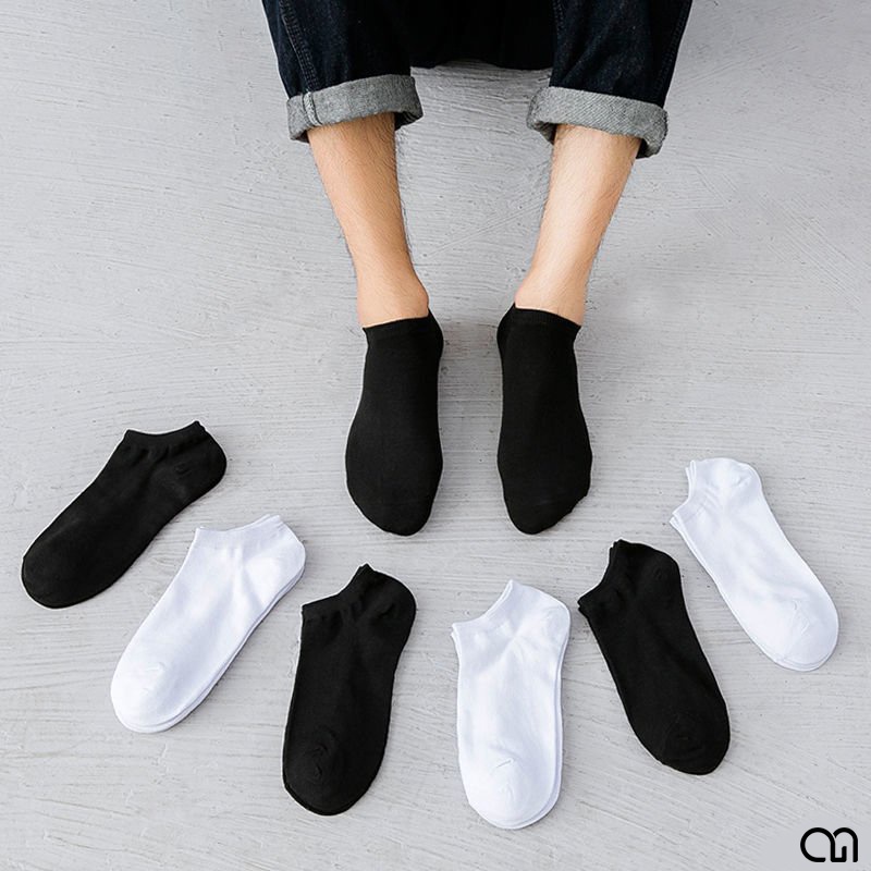 Tất Cổ Ngắn Nam Thời Trang 3 Màu Cổ Điển Trắng Đen Xám Cơ Bản Phong Cách Hàn Quốc