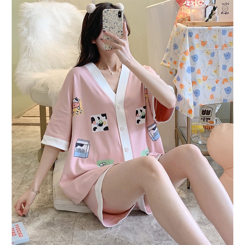 HÀNG SẴN_Bộ Ngủ Pyjama Cotton Ngắn Tay Korea Hè 2021 | BigBuy360 - bigbuy360.vn