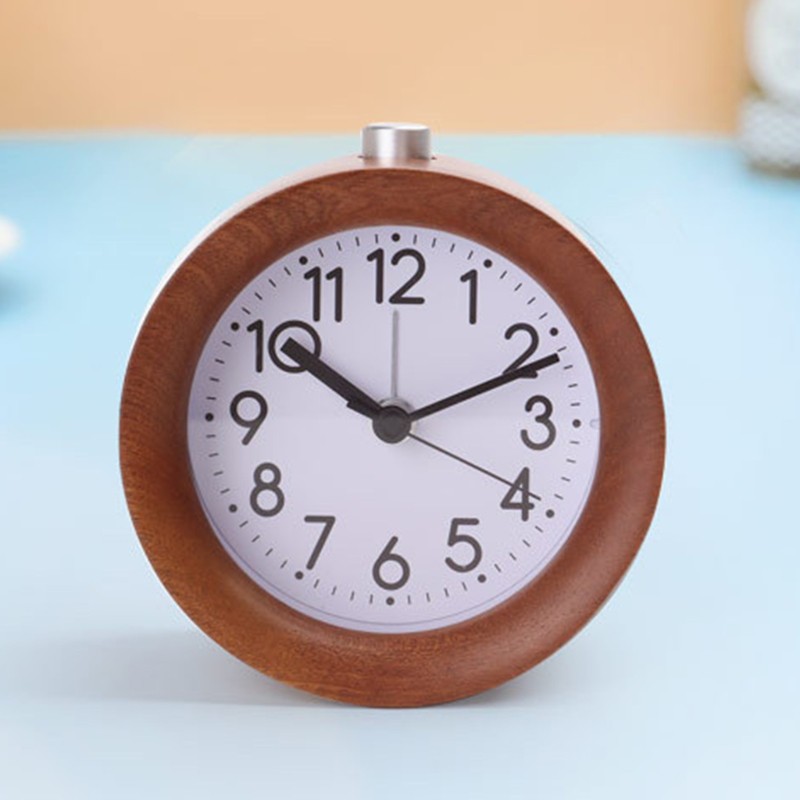 Đồng Hồ Báo Thức Để Bàn Hình Tròn Bằng Gỗ Thiết Kế Đơn Giản Sáng Tạo