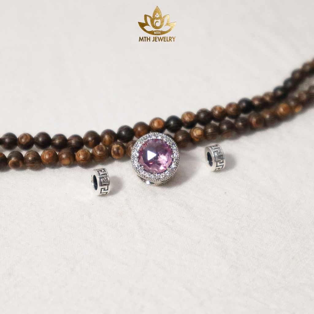 Vòng Tay Trầm Hương MTH JEWELRY 216 Hạt 4mm MIX Charm Bạc S925 (Hồng Trà) - Chính Hãng