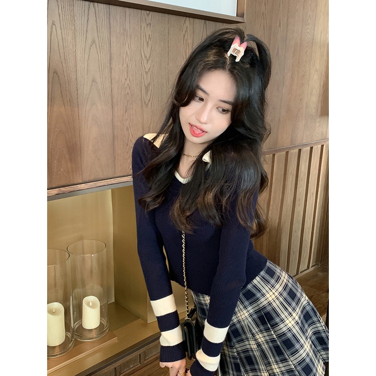 Áo len dài tay cổ chữ V màu sắc thanh lịch dành cho nữ