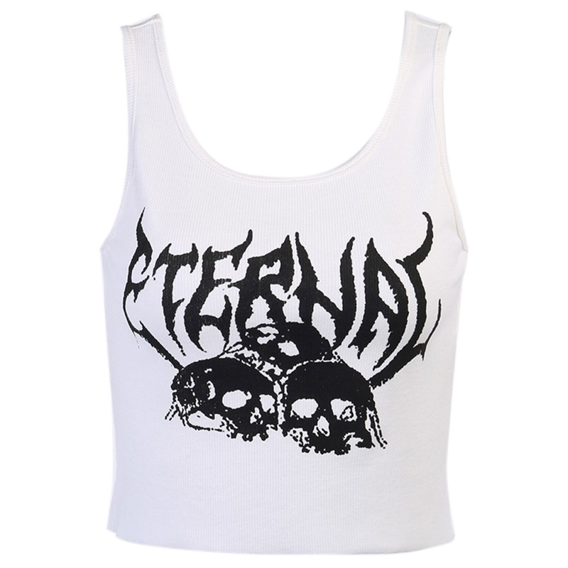 XIXI Áo Croptop Sát Nách In Hình Đầu Lâu Phong Cách Gothic Cổ Điển 90s Thời Trang Cho Nữ