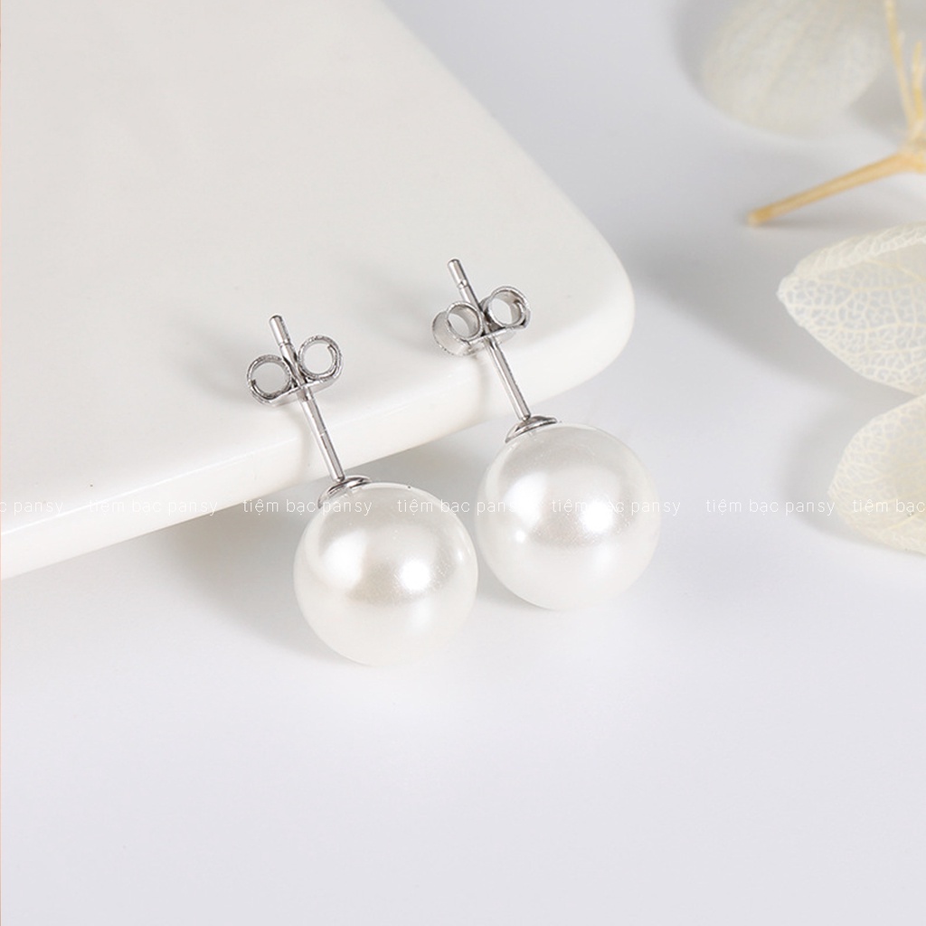 Khuyên tai bạc Ngọc trai nhân tạo cho nữ với chốt bạc ta 925 làm thẳng chắc chắn, kiểu dáng sang trọng