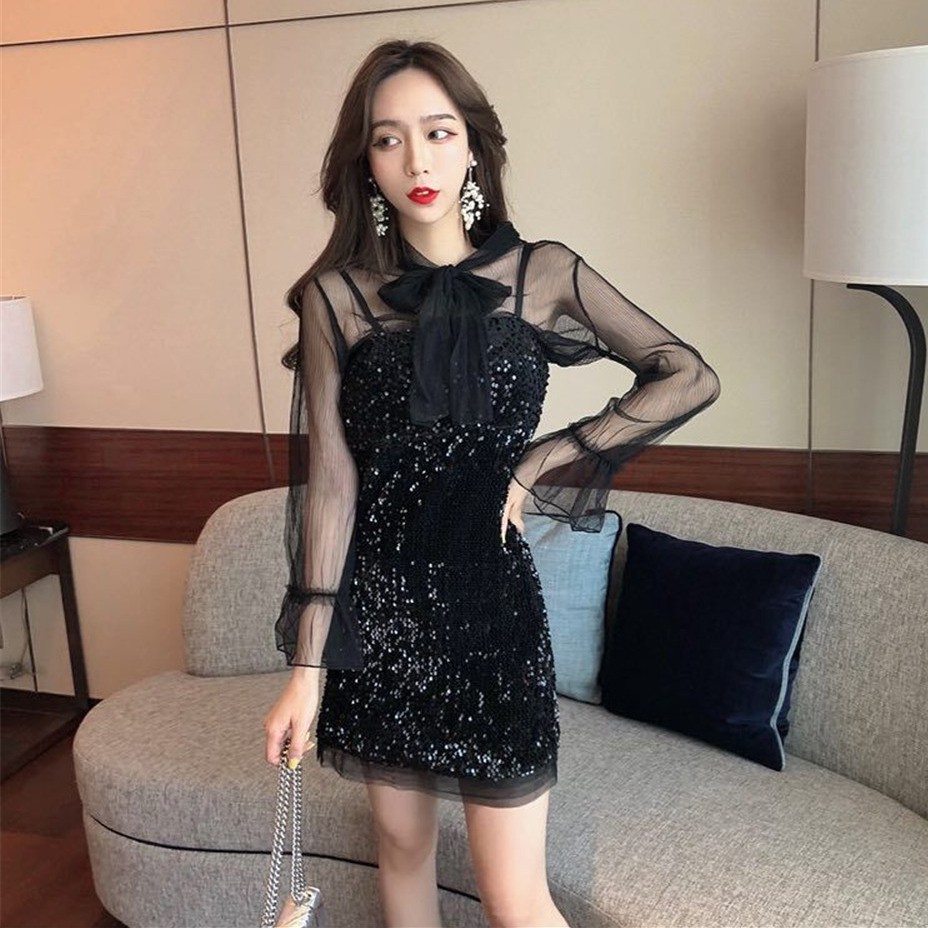 ĐẦM DRESS NỮ TAY LƯỚI ULZZANG