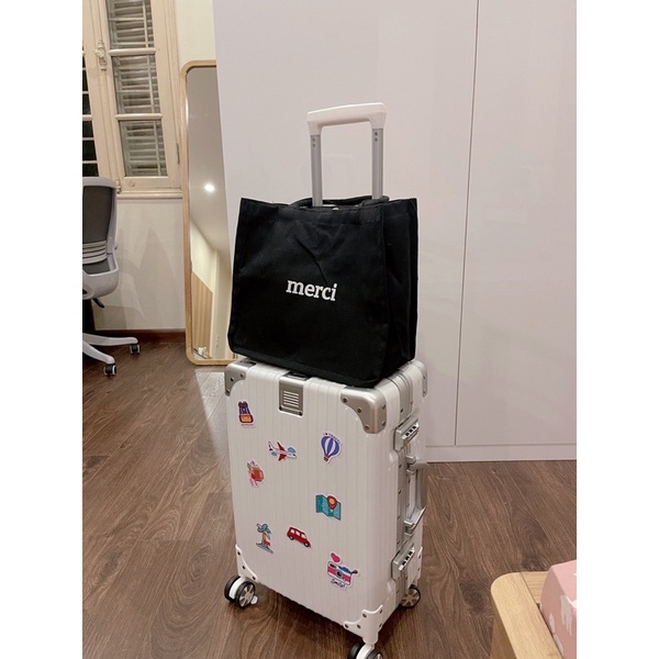 T310-T311/Túi vải Merci 2 màu trắng, đen phù hợp đi du lịch, đi biển phong cách vintage - CHUTCHUTO