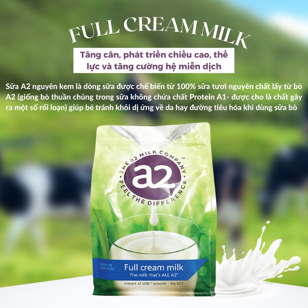 [Mã SMKB151 giảm 10% đơn 500.000Đ] [Chính hãng] Sữa A2 Úc nguyên kem và tách kem dạng bột túi 1kg