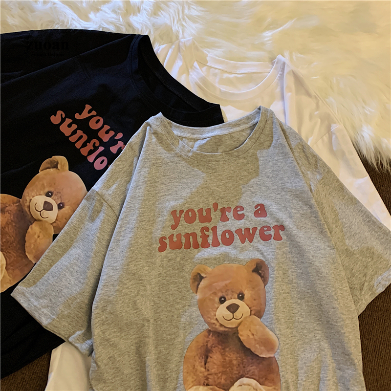 SUXI Áo Thun Ngắn Tay In Hình Gấu Xinh Xắn Cho Nữ