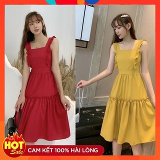 Váy sát nách vai bèo dáng xòe | đầm xòe cát lụa | hàng thiêt kế