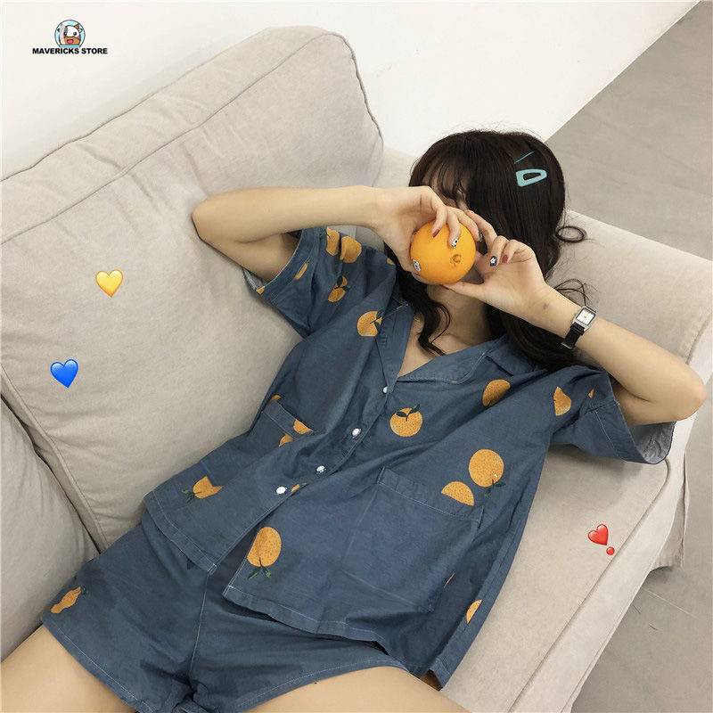 Bộ đồ ngủ tay ngắn dáng rộng họa tiết sọc caro phong cách Hàn Quốc dễ thương thời trang xuân hè cho nữ