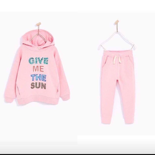 Combo áo quần nỉ Zara hồng Give me