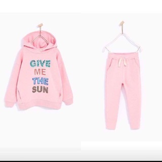 Combo áo quần nỉ Zara hồng Give me