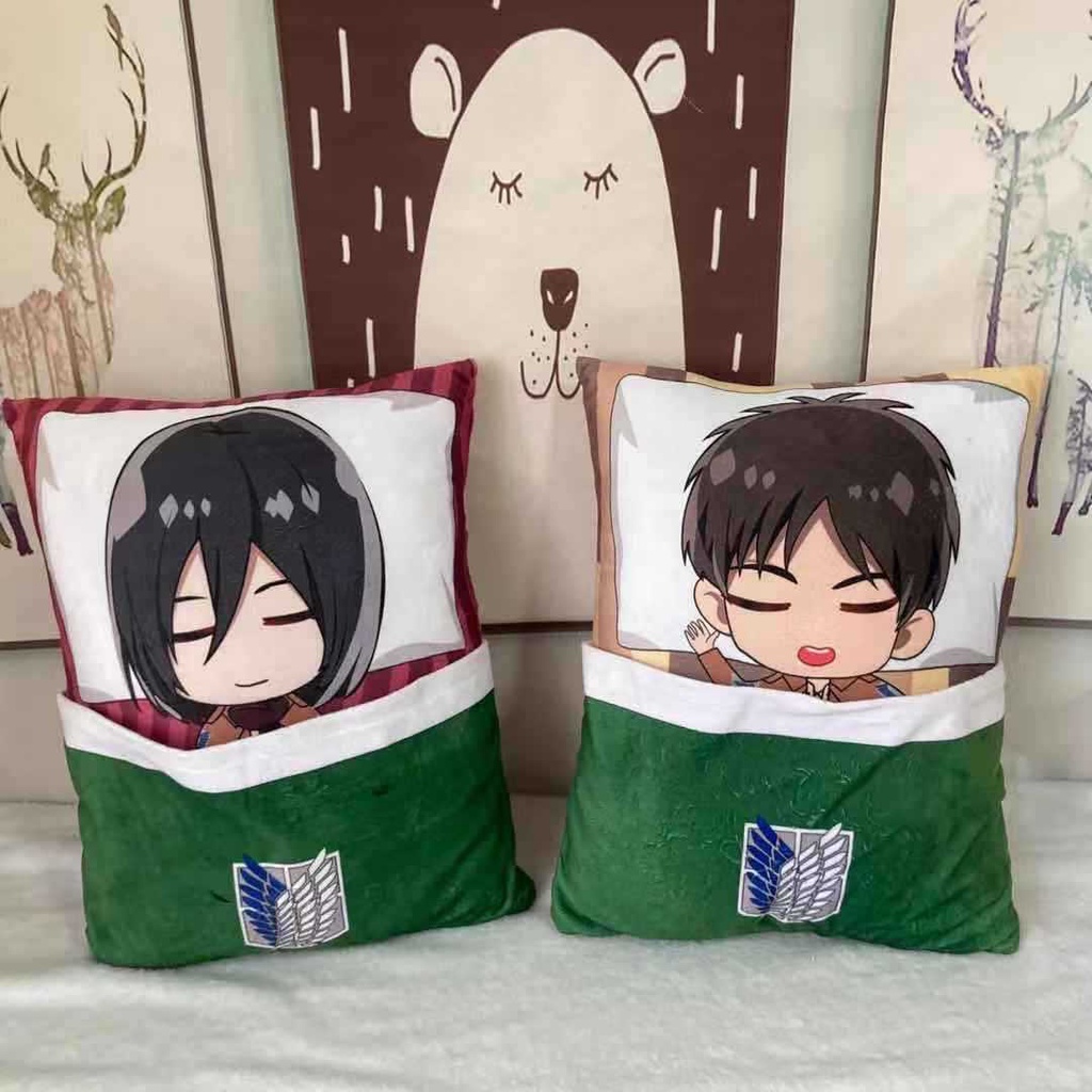 Gối nhồi bông Anime Manga Attack on Titan (Tấn công người khổng lồ) - Sleeping ver (Có chỗ giữ ấm tay)