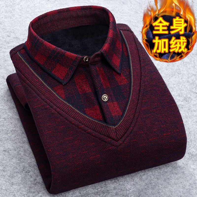 Áo ghi lê len lót lông phối sơ mi kẻ dành cho các bố các anh
