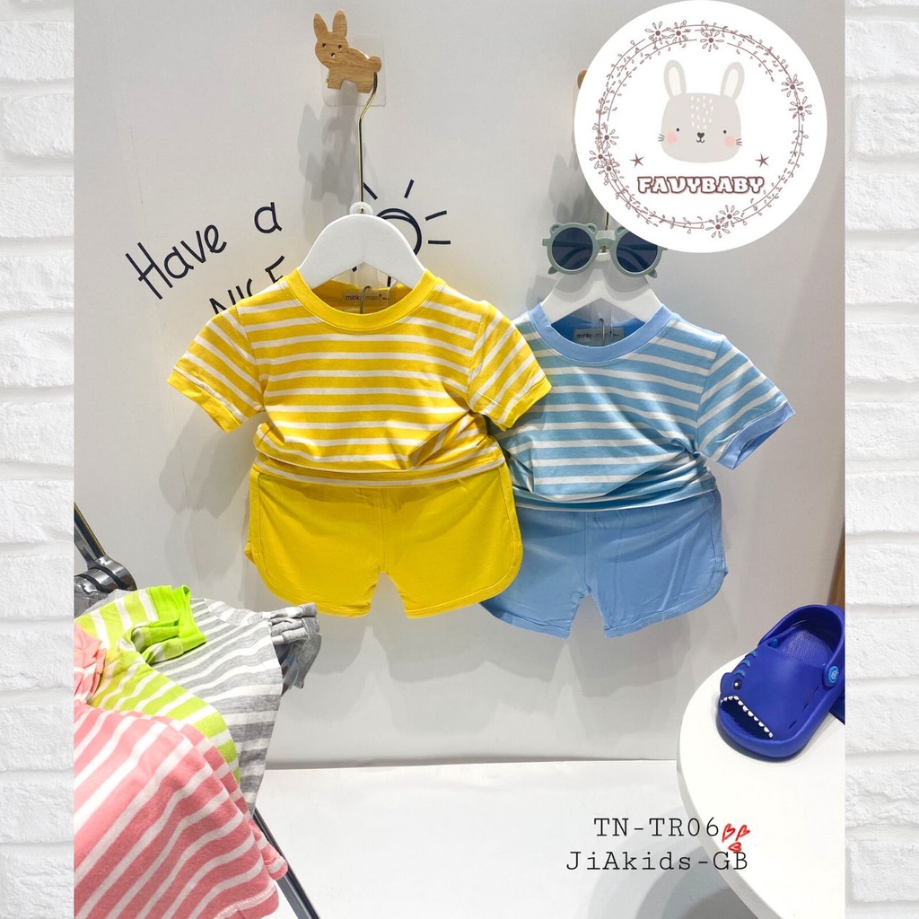 BỘ MINKY MOM Bé Trai Bé Gái Tay Ngắn Thun Lạnh Đồ Bộ Cộc Tay Sọc Dệt Ngang Bé 0 1 2 3 4 5 Tuổi 8-24kg - Favybaby