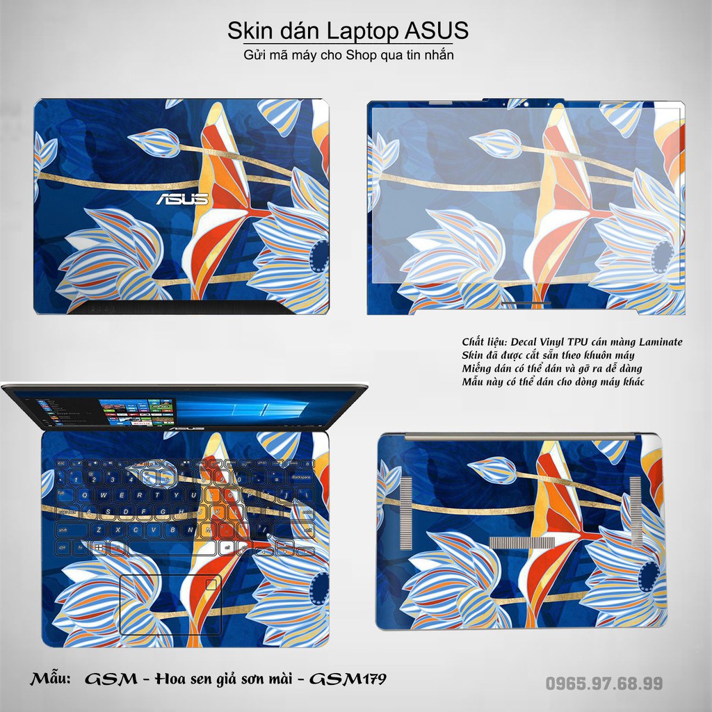 Skin dán Laptop Asus in hình sơn mài (inbox mã máy cho Shop)