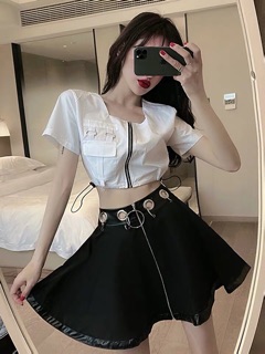 Set Áo Croptop Váy Ulzzang Cá Tính
