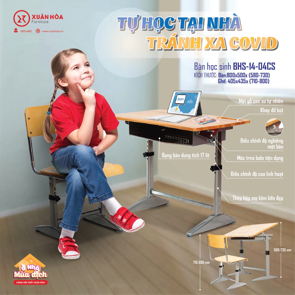 Bàn học sinh chân sắt BHS 14-04CS