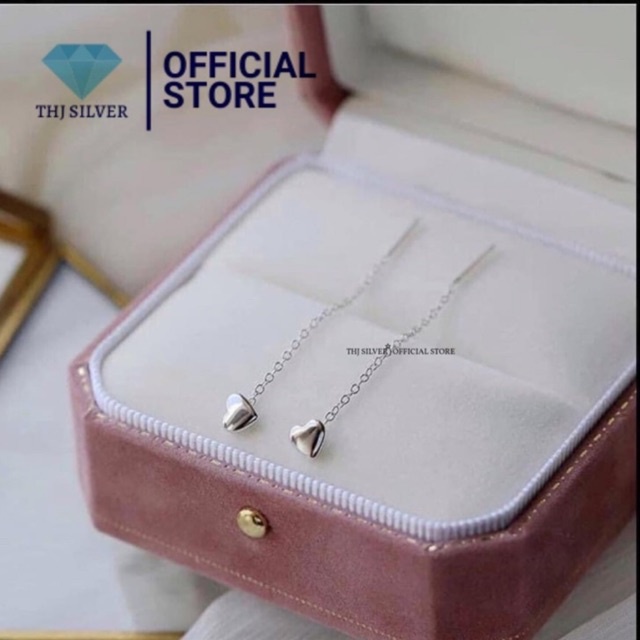 Bông tai nữ THJ - Bông tim tua nhẹ nhàng xinh xắn , chuẩn bạc ta
