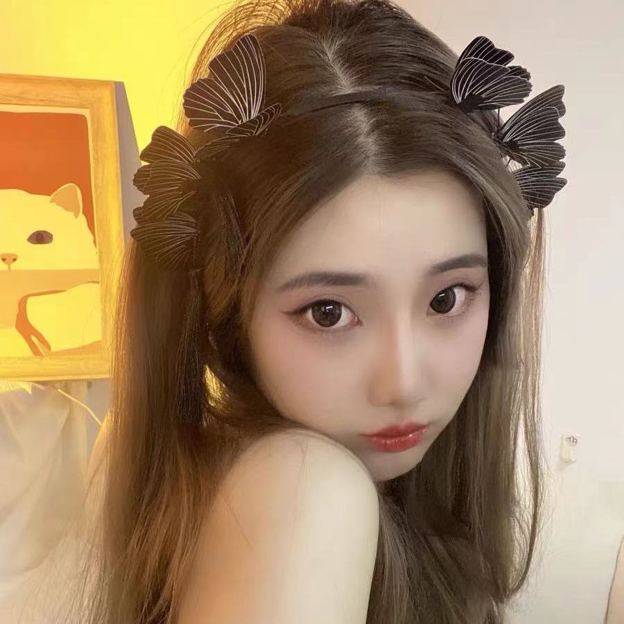 Cài Tóc Tua Rua Hình Bướm Màu Đen Phong Cách Gothic Cho Nữ băng đô