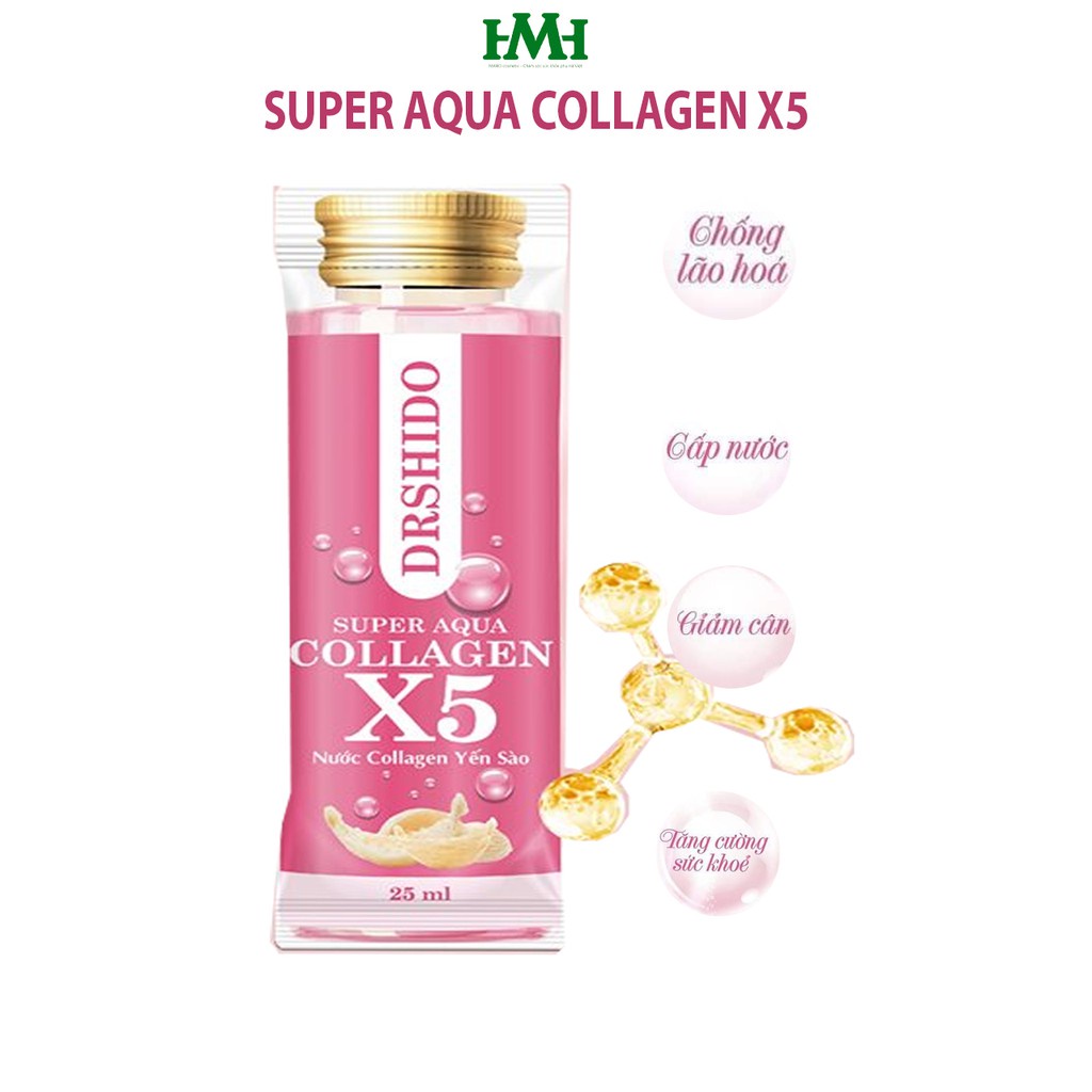 CHÍNH HÃNG] 01 Hộp Nước uống Collagen Yến sào Nhật bản - COLLAGEN X5 SUPER AQUA DR SHIDO (14 gói / hộp)