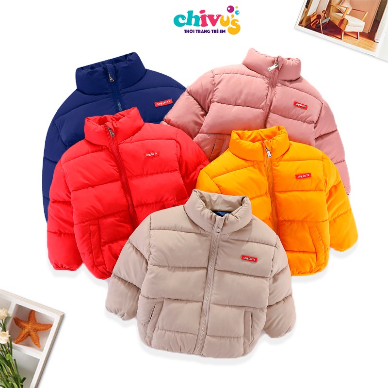Áo phao / áo khoác chất cotton lót bông dày dặn, giữ ấm tốt cho bé trai, bé gái, thiết kế ôm sát cực xinh