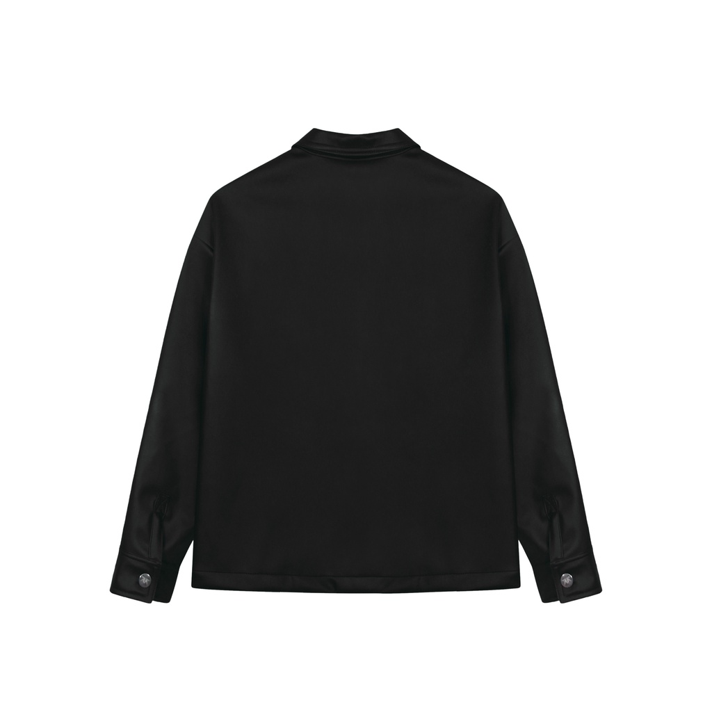 Áo khoác da local brand Destruction màu đen cổ bẻ form boxy