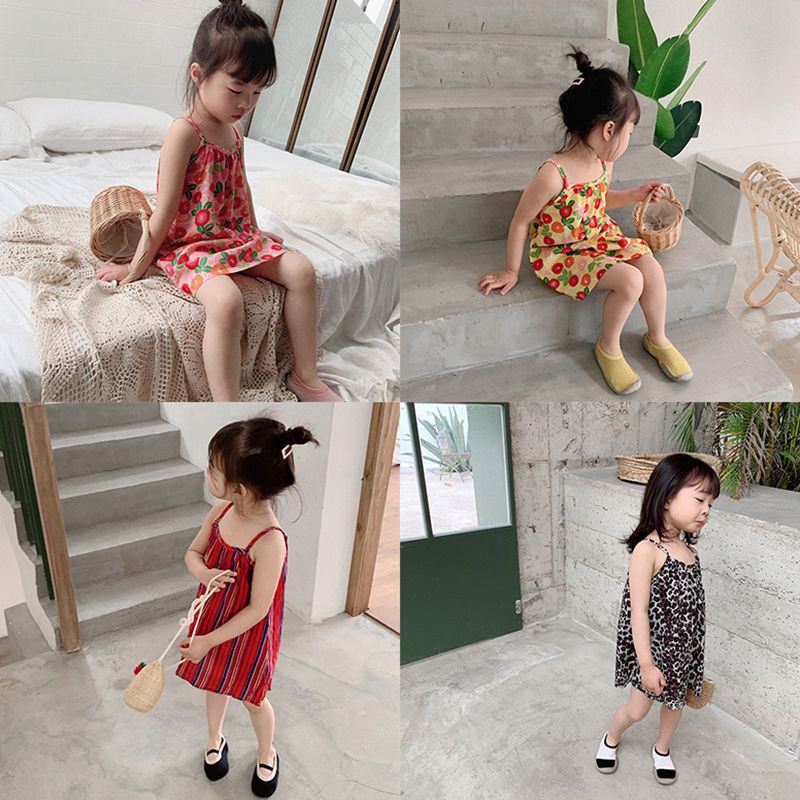 Baby Girl Dress Cotton Summer Korean Cute Floral Print Skirts Sweet Children slip Dresses