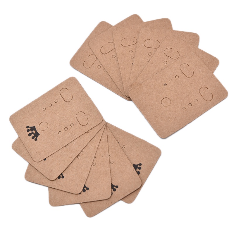 [New Stock] 100Pcs Paper Crown Ear Stud Card Tag Jewelry Display Earring Kraft Cards Label
