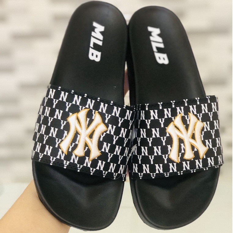 Dép unisex ❤️FREESHIP + Hộp❤️ dép mlb ny bóng chày quai ngang thể thao nam nữ Thêu NY - NY nỗi chất xịn kèm tag mác gv