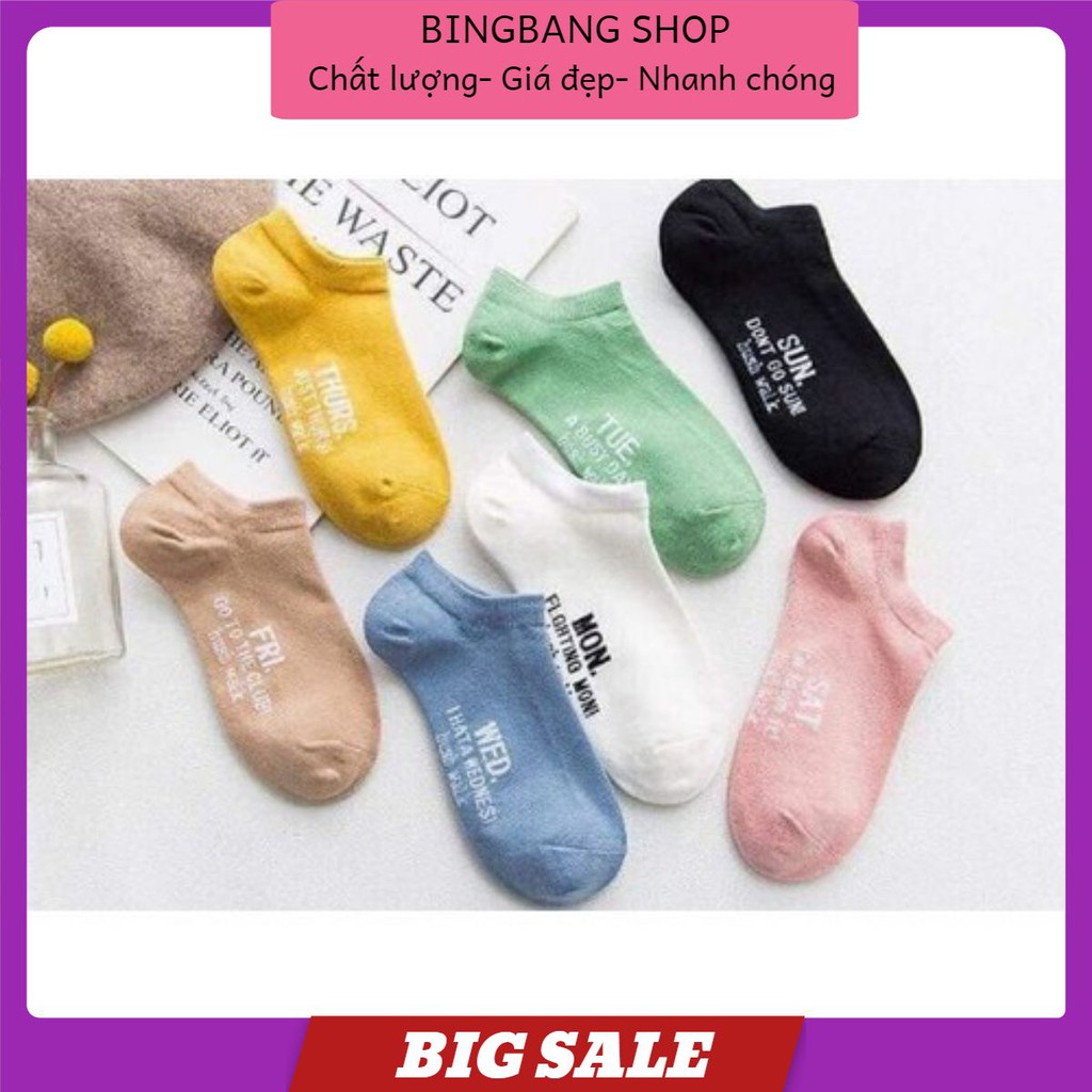 Tất nữ 𝑭𝒓𝒆𝒆𝒔𝒉𝒊𝒑 Tất tuần nữ chất đẹp 7 đôi 7 màu theo thứ cổ ngắn