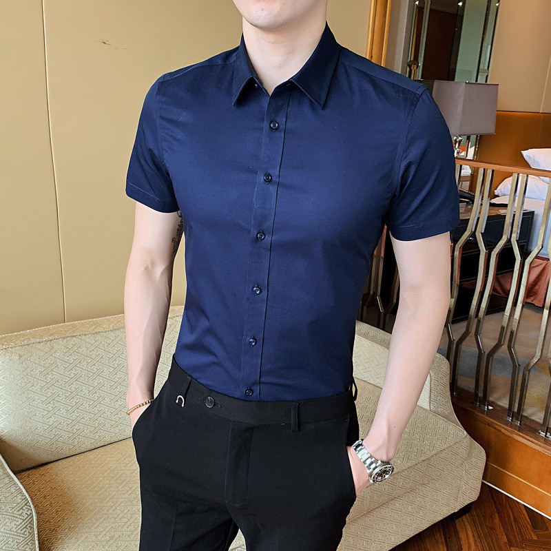 [Mã FAMAYMA2 giảm 10K đơn 50K] Áo sơ mi nam Công sở Ngắn tay vải lụa mềm mát | BigBuy360 - bigbuy360.vn