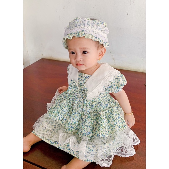 Váy Lolita Xanh Bạc Hà Phối Ren Tầng Siêu Xinh Cho Bé 4kg-28kg