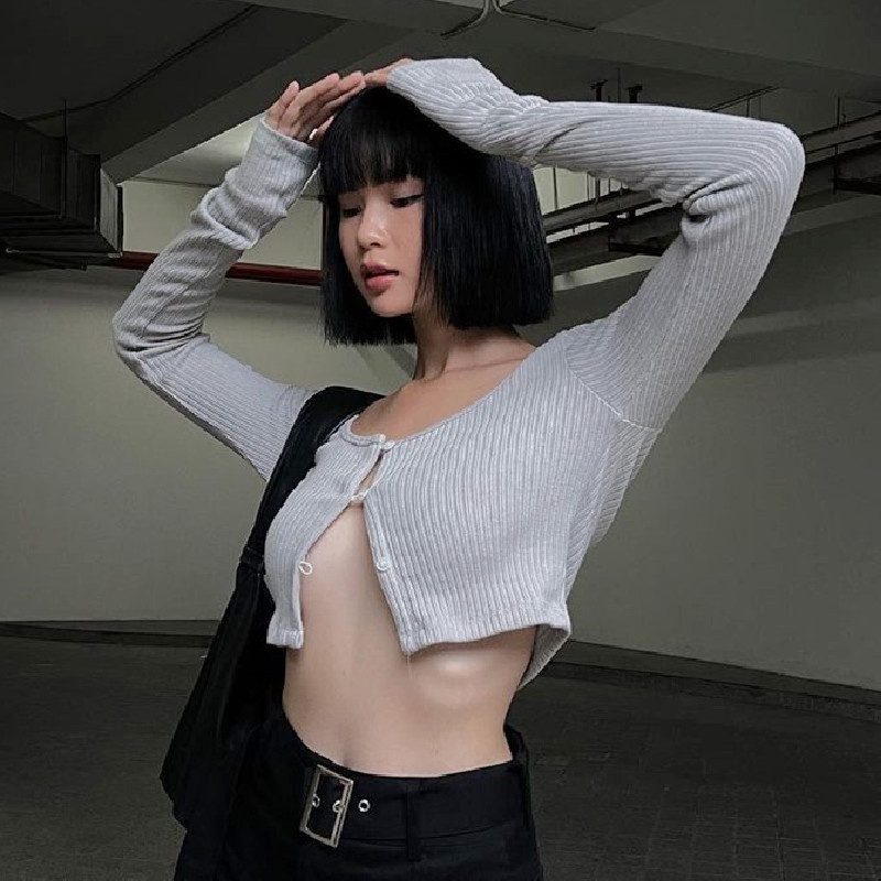 Áo Cardigan Dệt Kim Tay Dài Dáng Ôm Màu Trơn Thời Trang   Quyến Rũ Cho Nữ